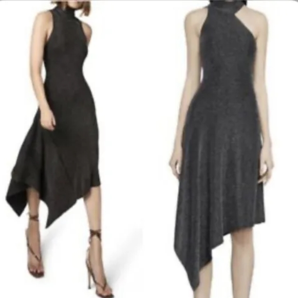 BCBG MAX AZRIA Rivas Metallic Asymmetrical Holiday Black Sparkly Glitter Dress - Picture 2 of 5
